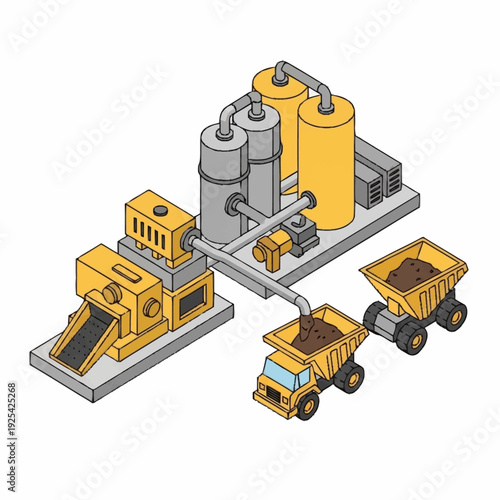 Industrial Facility with Trucks and Equipment.