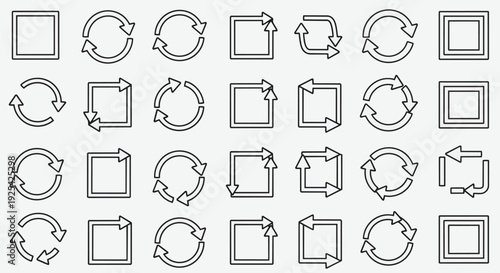 Minimalist collection of refresh, recycle, and loop arrow icons for digital interface design