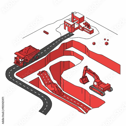 Red Toy Construction Site with Vehicles.