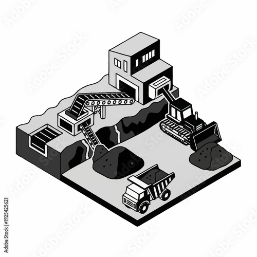 Industrial Facility with Machinery and Vehicles.