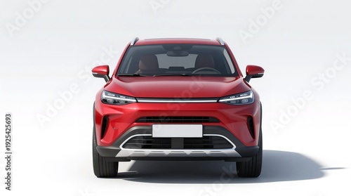A red SUV is parked on a white background with a shadow underneath it.