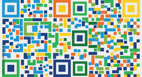 Dynamic multicolored quick response code displaying a modern digital matrix. This vibrant graphic illustrates contemporary data transmission for