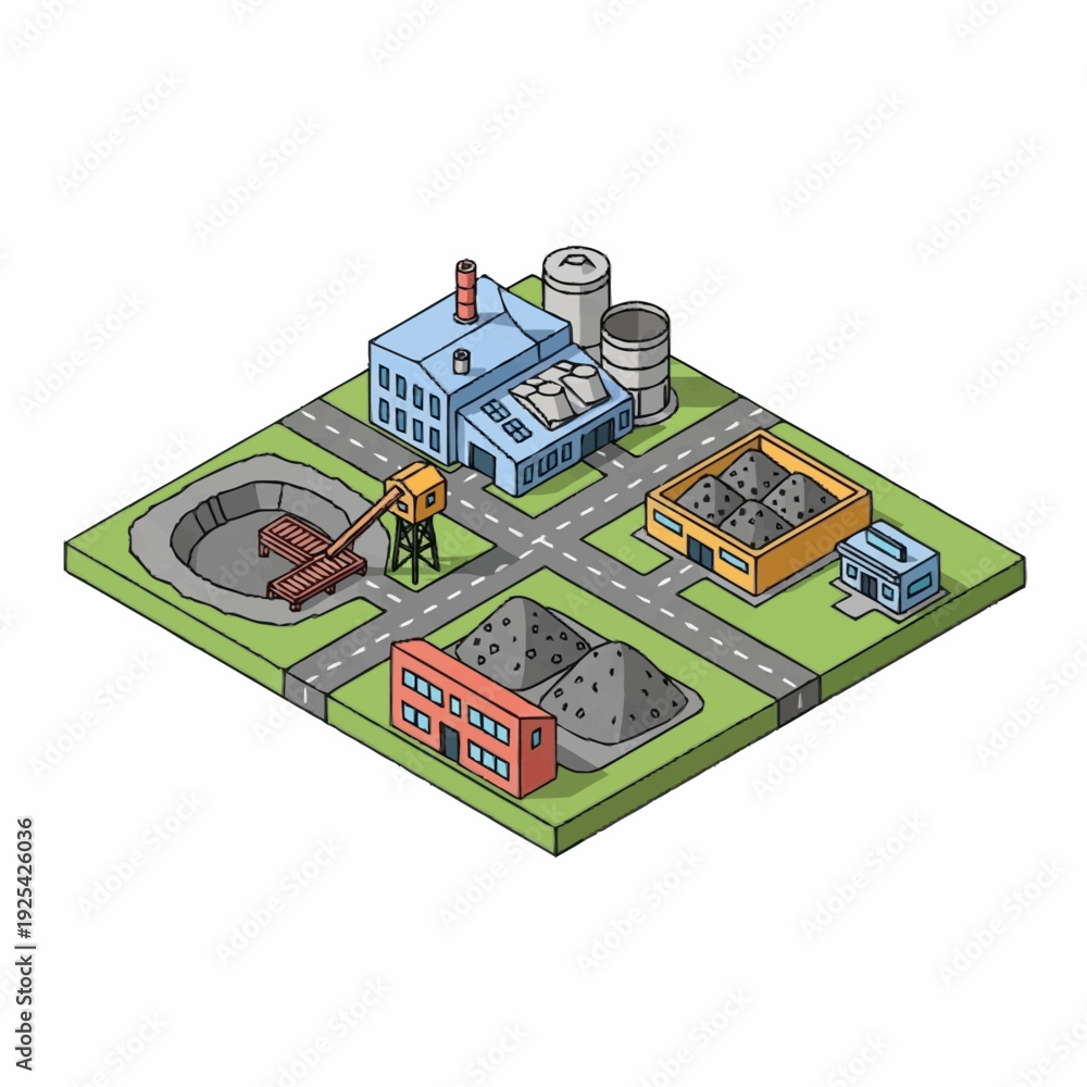 Obraz premium Isometric Factory Buildings and Industrial Equipment.