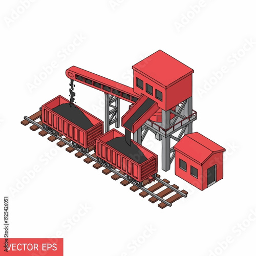 Red Train Cars and Crane System.