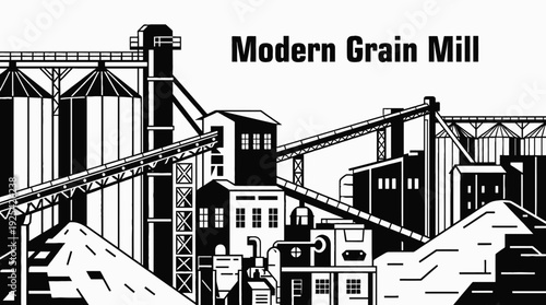 modern grain mill in an agricultural facility representing industrial food production processing and advanced farming technology