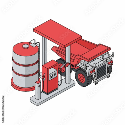Tractor Refueling at Gas Station Pump.