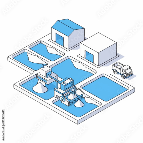 Wastewater Treatment Plant Facility Diagram Illustration.