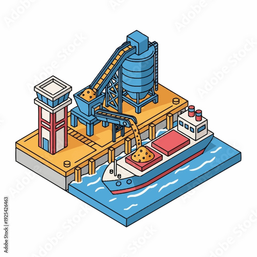 Industrial Grain Processing Facility with Ship.