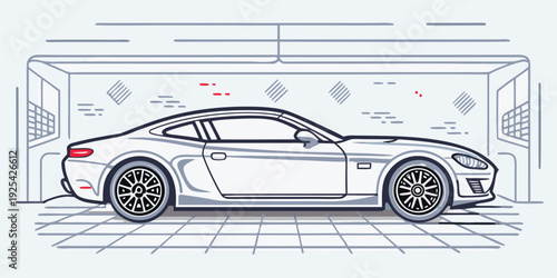 Illustration of a sleek vehicle in a wind tunnel for aerodynamic performance evaluation