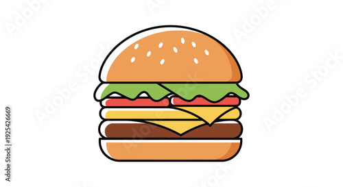 Stylized illustration of a multi-layered hamburger on a white background.