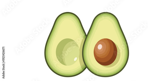 Two fresh avocado halves isolated on a white background