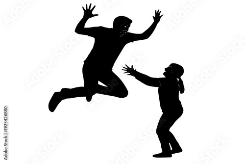 Scared Person Jumping into Arms Silhouette Vector for Horror Movie Humor and Funny Fear Reaction Illustration