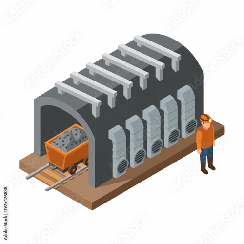 Industrial Tunnel with Worker and Machinery.