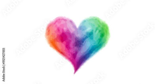 A colorful heart illustration with a rainbow effect on a white background, symbolizing love and celebration in a vibrant, abstract design.
