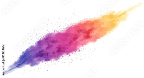 Vibrant colorful powder explosion in shades of purple, pink, orange, and yellow on a white background, symbolizing the Holi festival celebration.