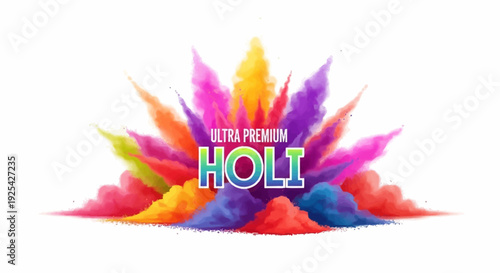 Vibrant Holi Day celebration illustration with colorful powder and rainbow colors on a white background, symbolizing the world tradition and festive event of Holi.