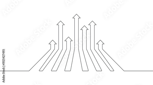 Multiple upward arrows growth concept minimal line art illustration