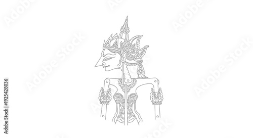 Traditional Javanese Wayang Kulit Puppet Outline