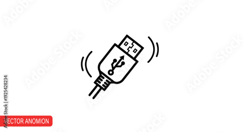 USB Connector Icon with Wavy Lines Indicating Connection or Data Transfer