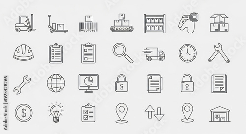 Collection of Hand Drawn Industry and Logistics Icons.