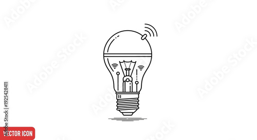Smart LED Light Bulb Icon with Wi-Fi Signal, Technology Concept