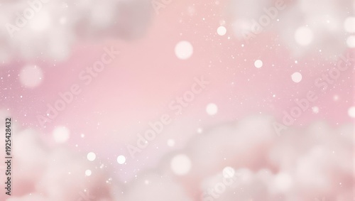 Dreamy Pink Sky with Soft Bokeh Lights and Fluffy Clouds.