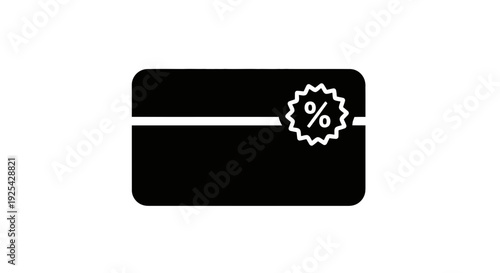 Discount Card Icon with Percentage Symbol, Black and White Vector Graphic
