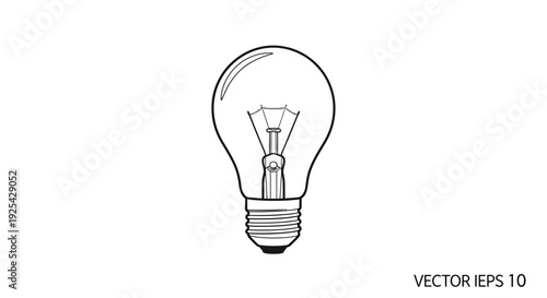 Classic Incandescent Light Bulb Outline Vector Illustration