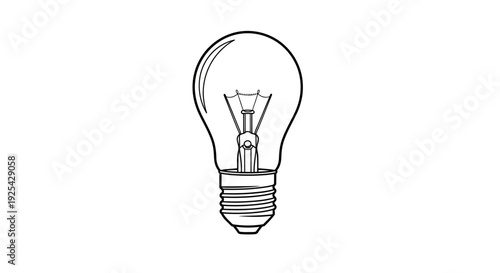 Classic Incandescent Light Bulb Outline, Simple Design, Isolated on White Background