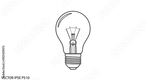 Classic Incandescent Light Bulb Outline Vector Illustration
