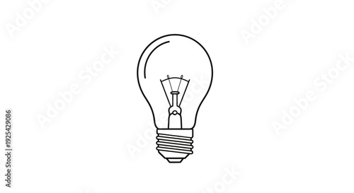 Classic Incandescent Light Bulb Outline, Simple Vector Illustration, Isolated on White Background