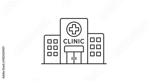 Clinic Building Icon, Medical Healthcare Hospital Symbol, Vector Line Art
