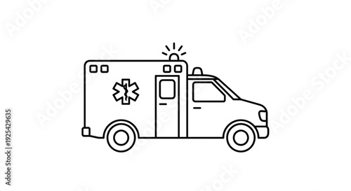 Ambulance icon, emergency medical service vehicle, simple line art illustration