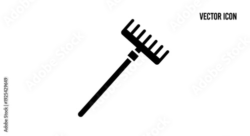 Black silhouette of a garden rake, vector icon for gardening and landscaping tools