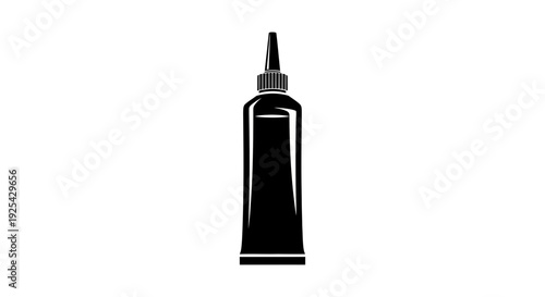 Black silhouette of a glue tube with a nozzle on a white background
