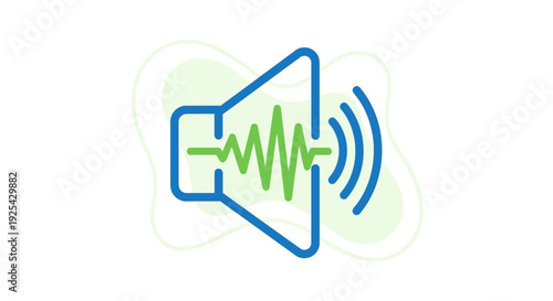 Sound wave graphic emanating from a speaker icon, representing audio, music, and sound technology