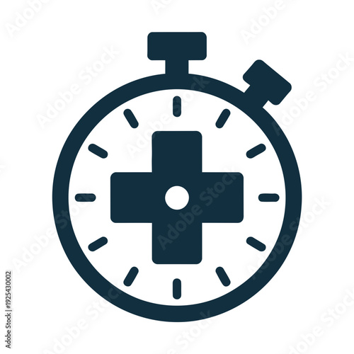 A medical timer icon with a cross on a white background