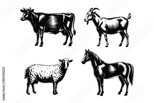 Farm Animals Silhouette Collection Cow Goat Sheep Horse