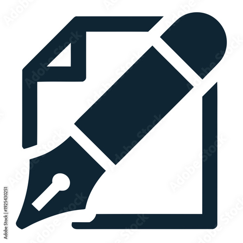 A stylized icon of a fountain pen on paper