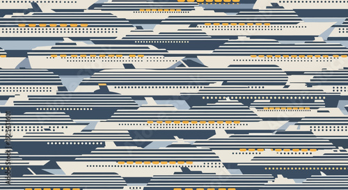 Seamless geometric pattern of modern cruise ships in flat design style