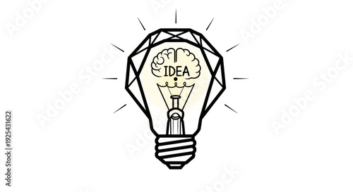 Creative brain inside a glowing light bulb representing an innovative idea.