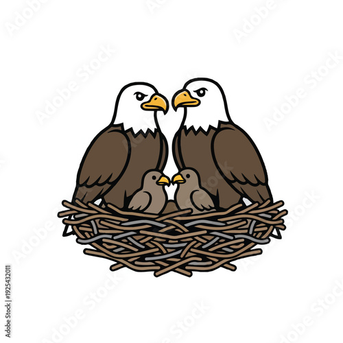 Two birds sitting in a nest vector illustration