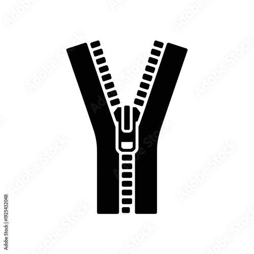 A black zipper icon on a white background illustration