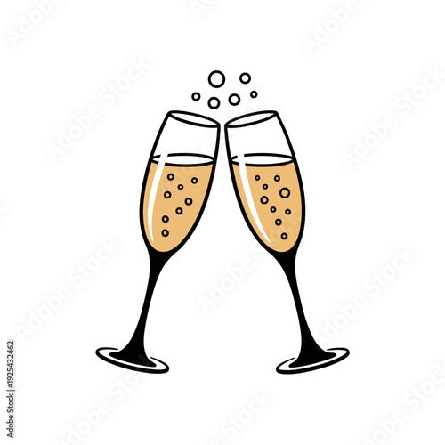 Two champagne flutes clinking together in celebration