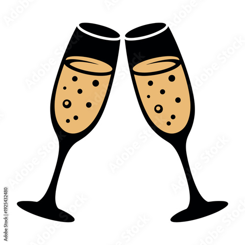 Two champagne glasses clinking together in celebration