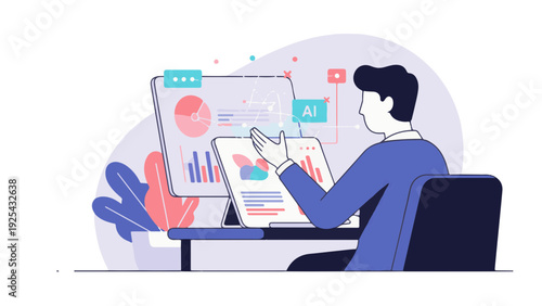 Man Analyzing Data on Computer Screen.