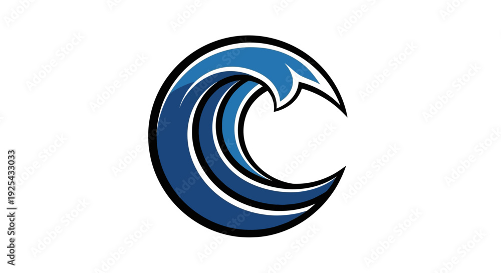 Fototapeta premium Circular blue ocean wave logo isolated on white background