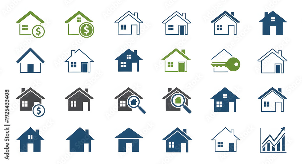 Fototapeta premium Modern house icons for real estate and finance concepts. Generative AI