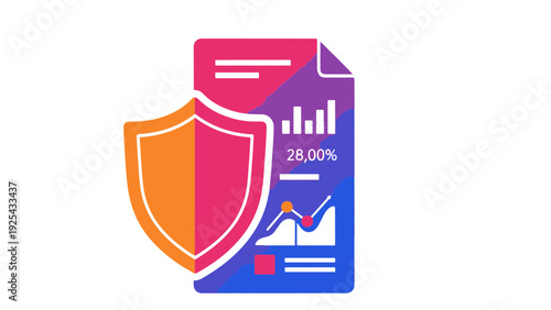 Tableau sur toile Shield Protecting Document with Graph and Statistics.
