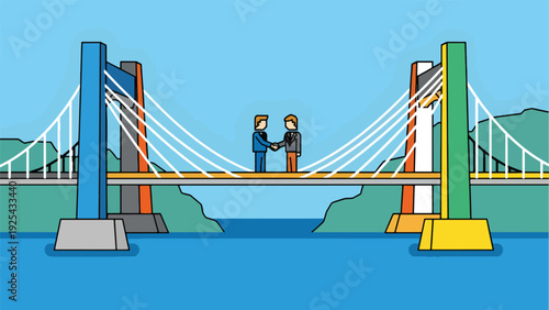 Business Handshake on Suspension Bridge – Partnership, Collaboration and Connection Concept Illustration